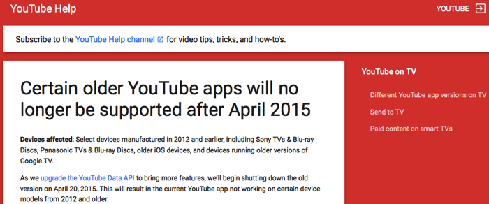YouTubeapps nosupported olderdevice
