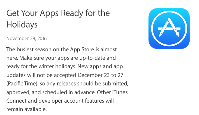 Appstore holidaydowntime