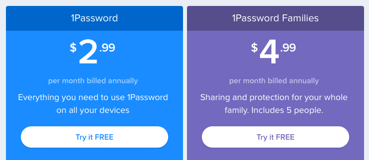 Pricing 1Password