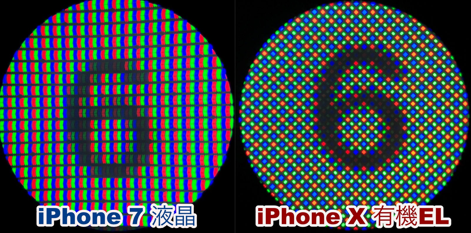 Iphone X の有機elと Iphone 7 の液晶 顕微鏡で見ると違いが