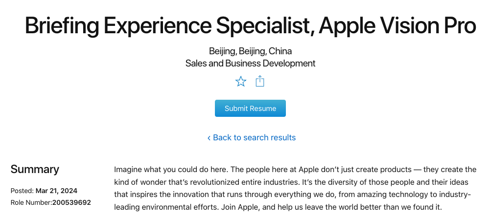 Briefing Experience Specialist AppleVisionPro